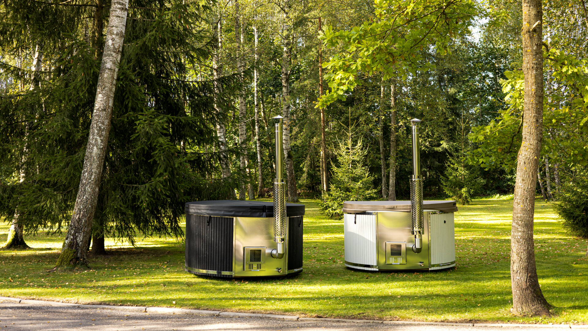 Benas hot tub by Celsium set within a calm forest landscape