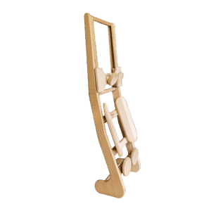 Curved wooden balance board with integrated exercise components.