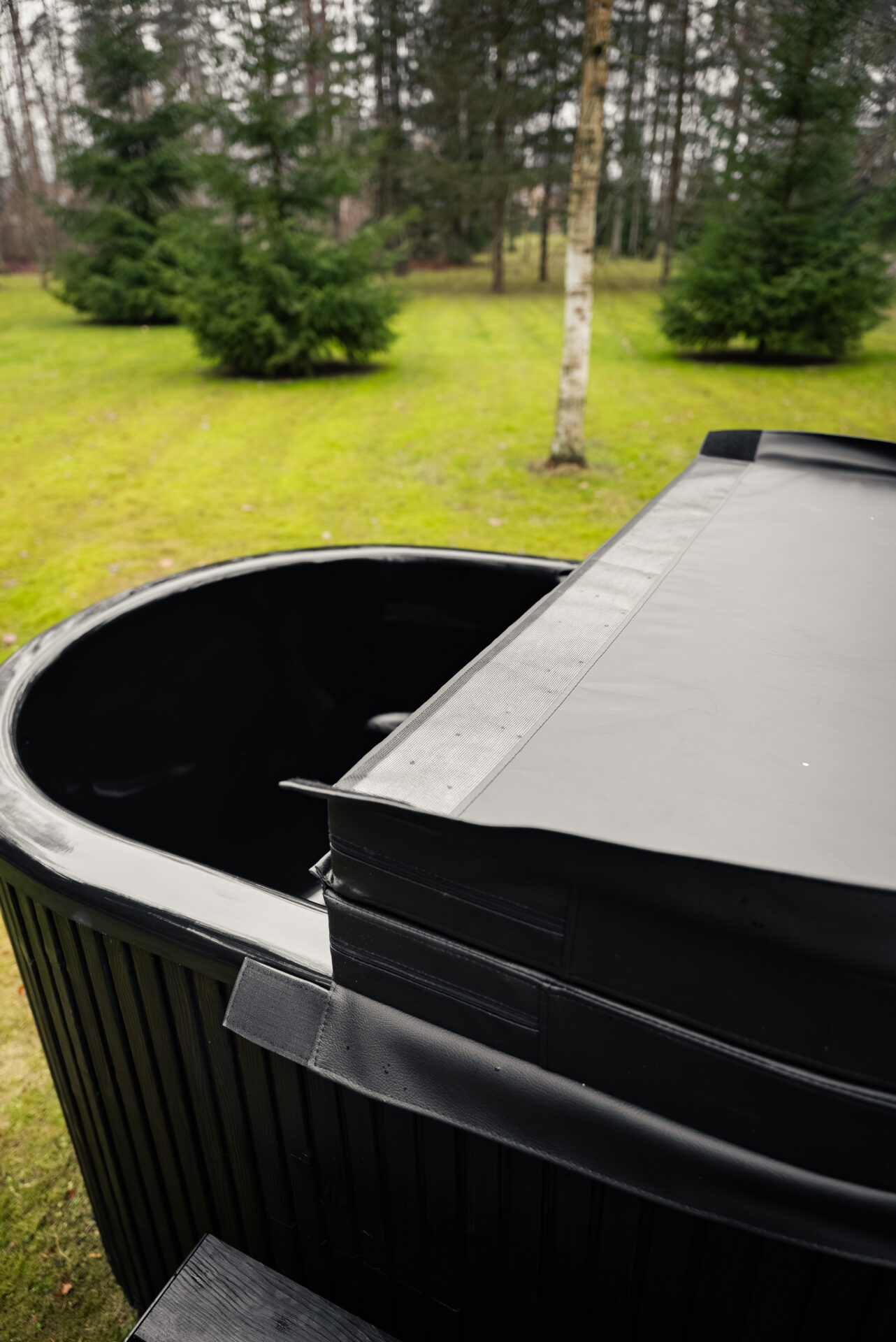 A calm ice plunge experience immersed in the stillness of the forest