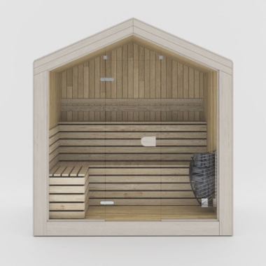 A calm sauna interior defined by natural wood tones and balanced, modern design