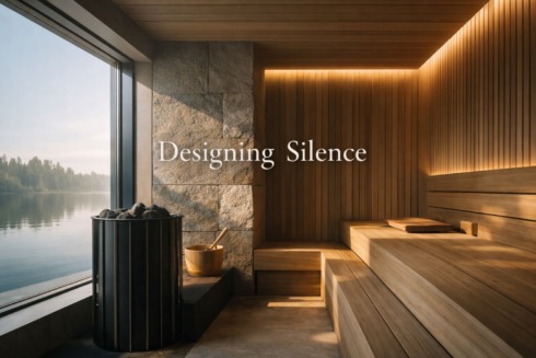 Warm light and quiet presence inside a modern sauna, designed for deep relaxation and silence